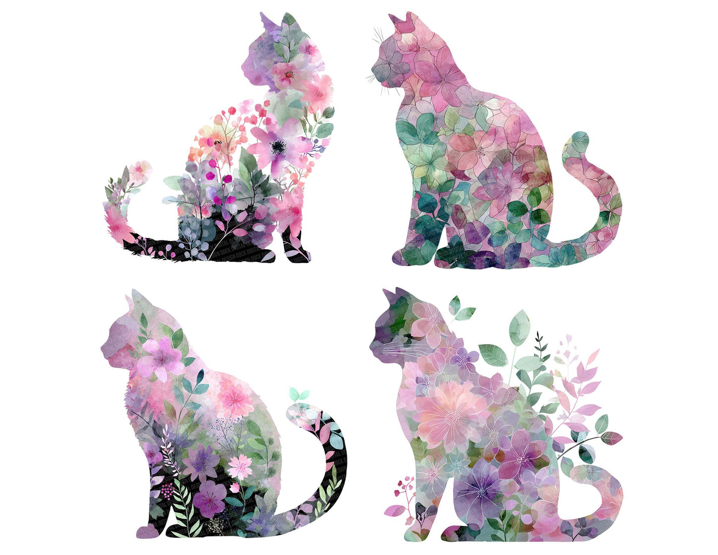 Abstract Floral Cat Clipart Set (DDD004521)