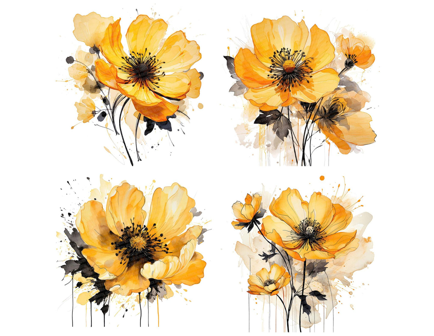 Abstract Flowers Yellow Clipart Set (DDD004526)