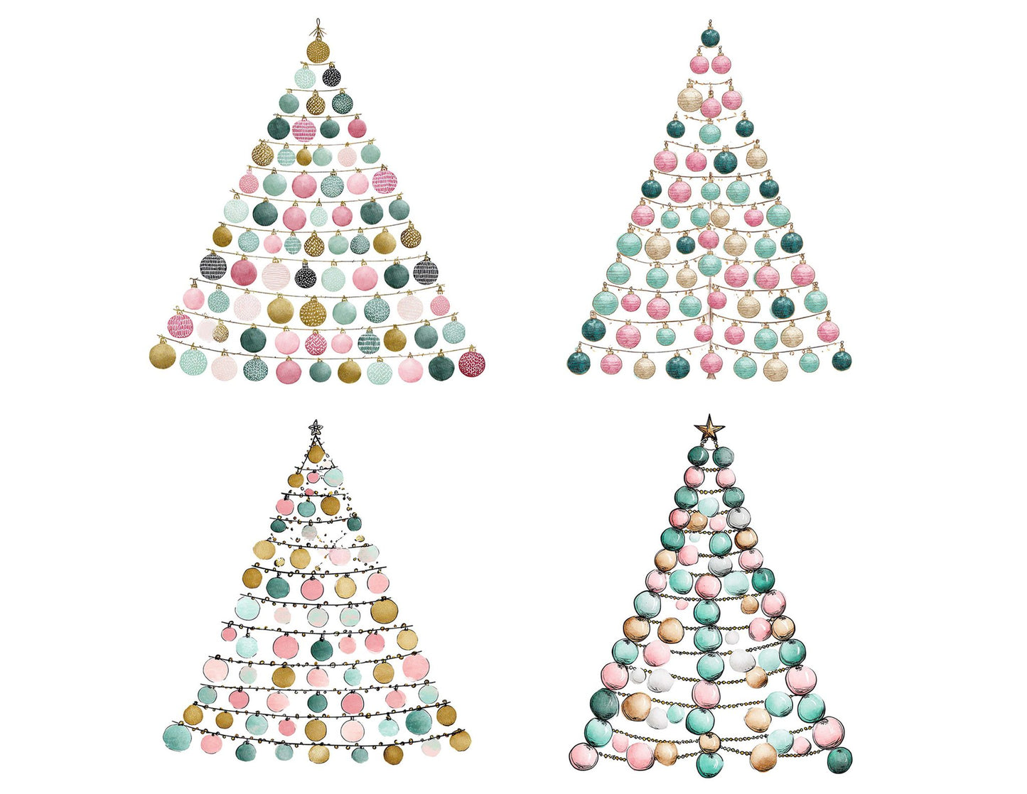 Abstract Garland Christmas Tree Clipart Set (DDD004528)