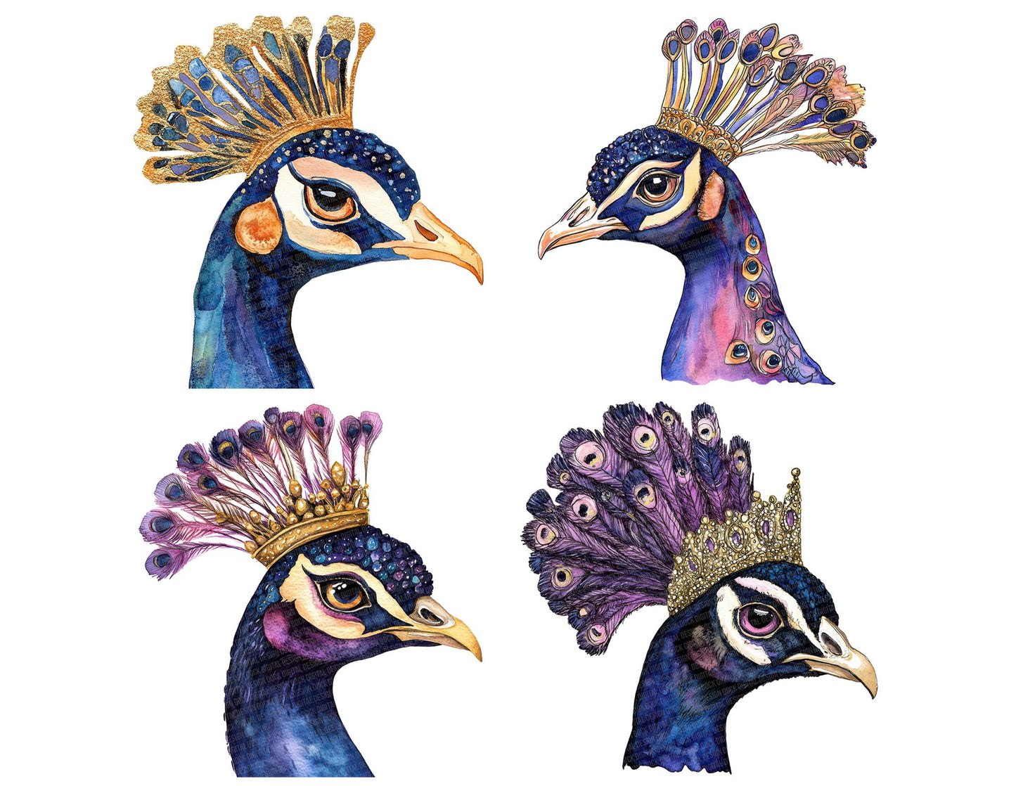 Abstract Gold Peacock Head Clipart Set (DDD004530)