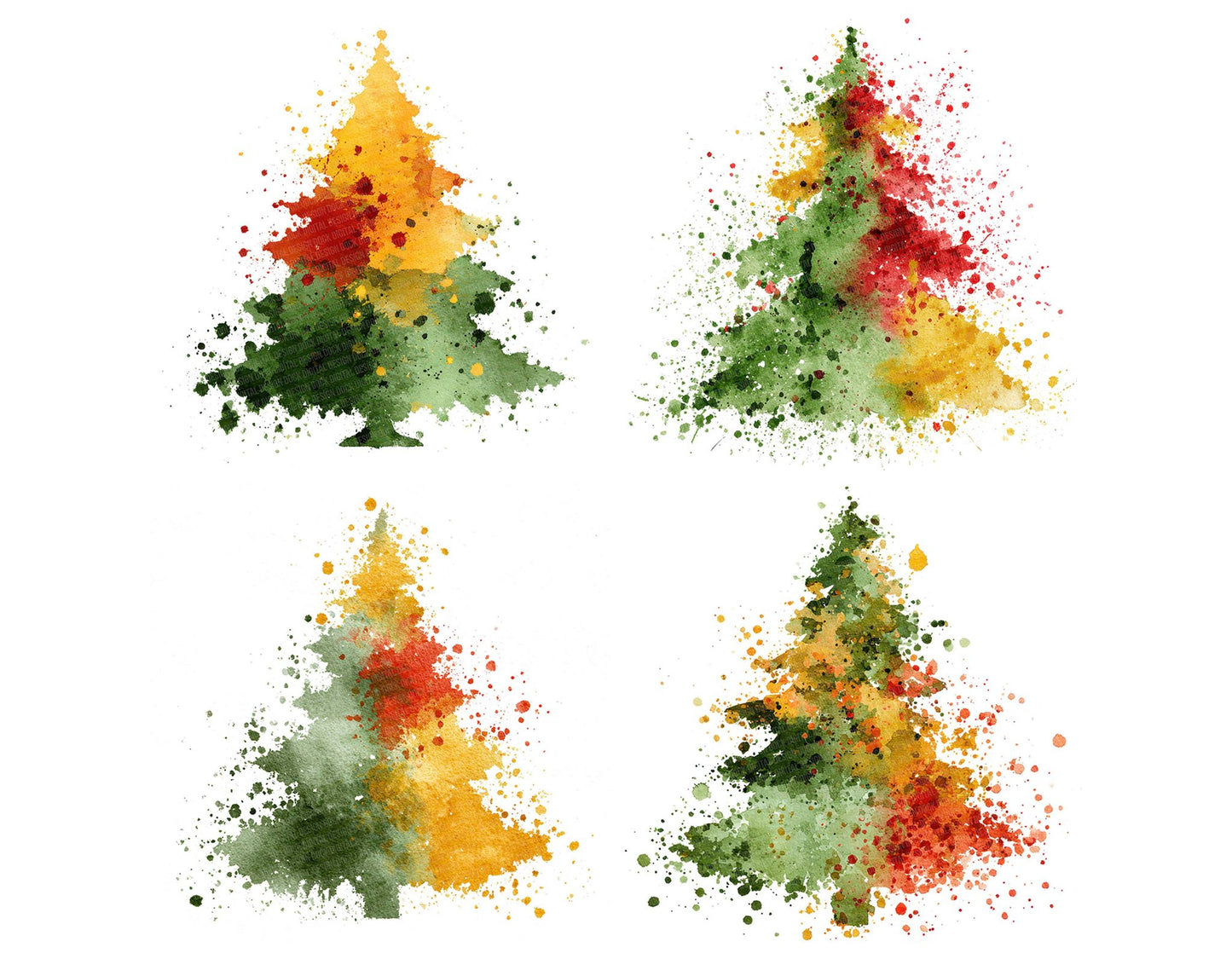 Abstract Paint Splash Christmas Tree Clipart Set (DDD004536)