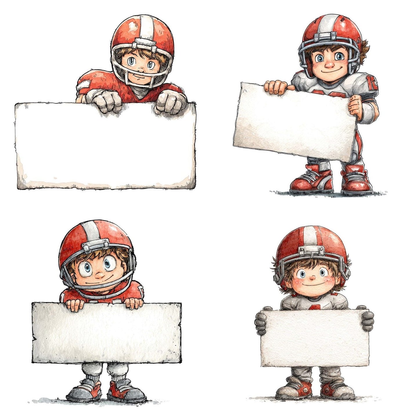 American Football Player Holding Banner Clipart Set (DDD004571)