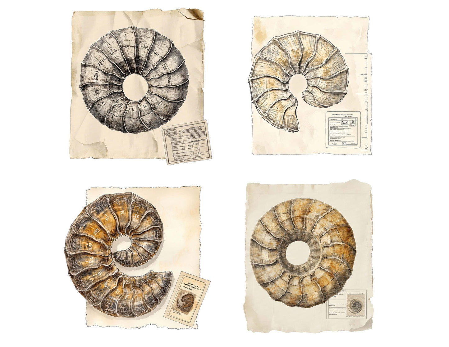 Ammonite Fossil with ID Tag Clipart Set (DDD004574)