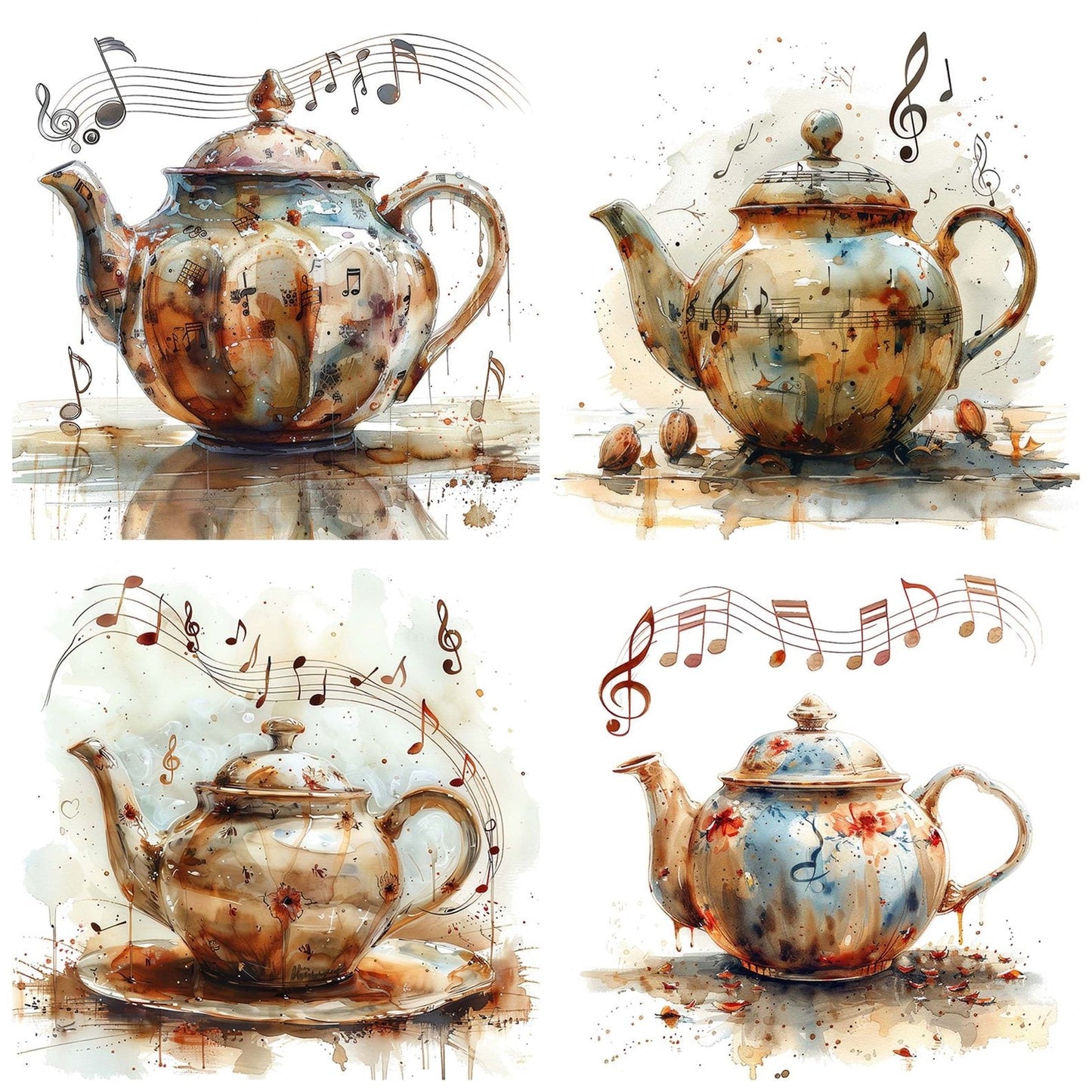 Antique Teapot with Music Notes Clipart Set (DDD004610)