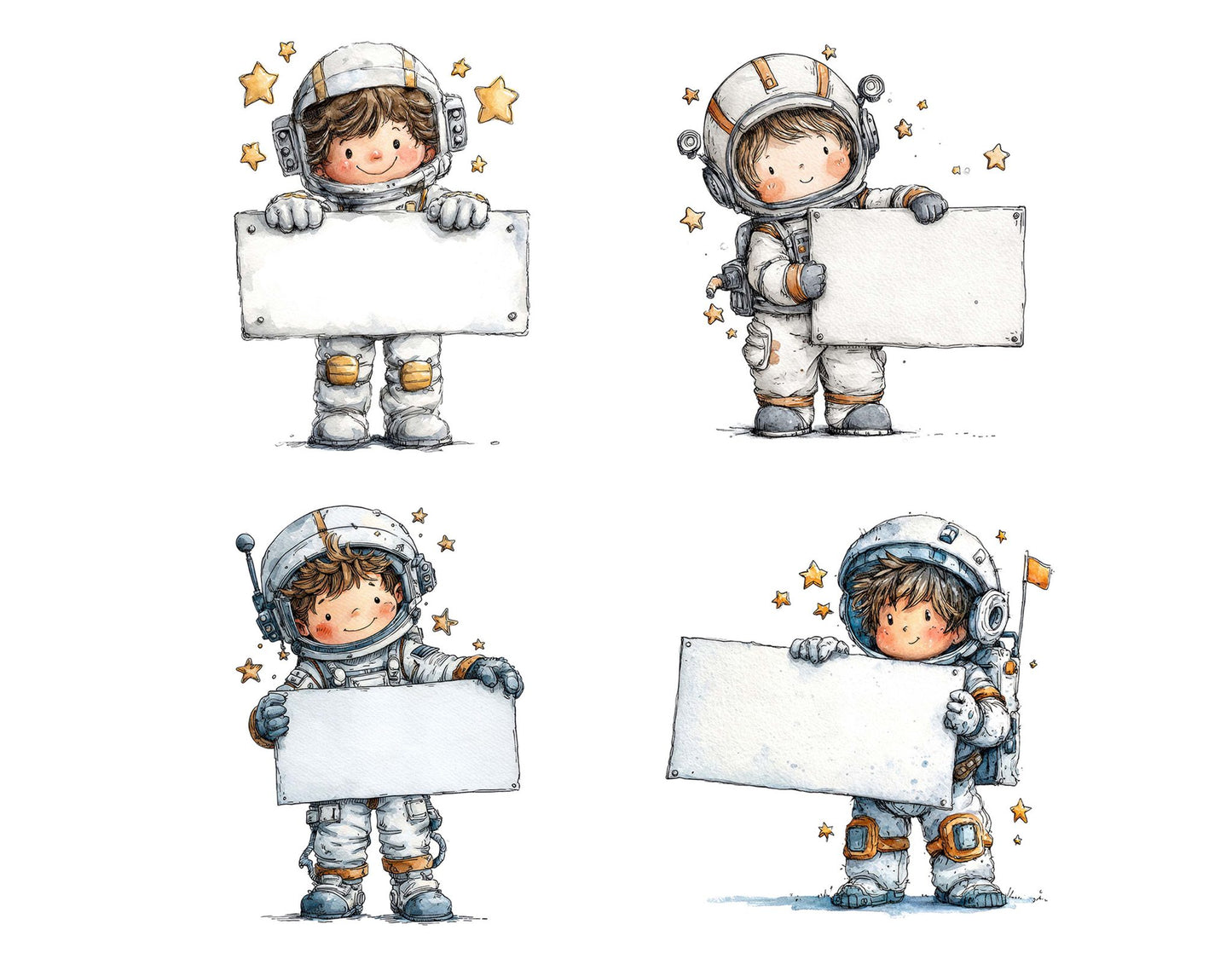 Astronaut Boy with Banner Clipart Set (DDD004624)