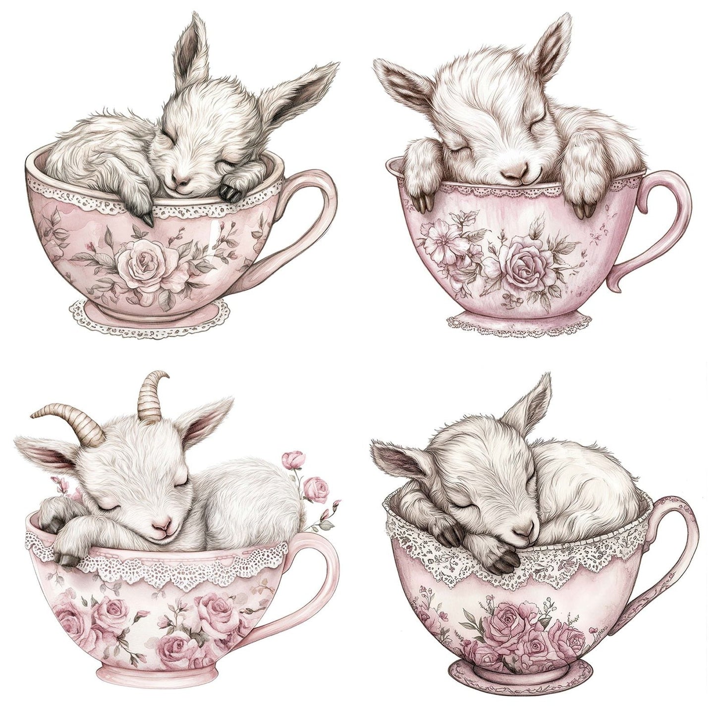 Baby Goat in Rose Teacup Clipart Set (DDD004641)