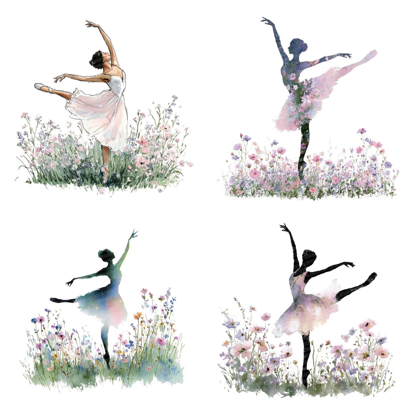 Ballerina in Wildflower Field Clipart Set (DDD004642)