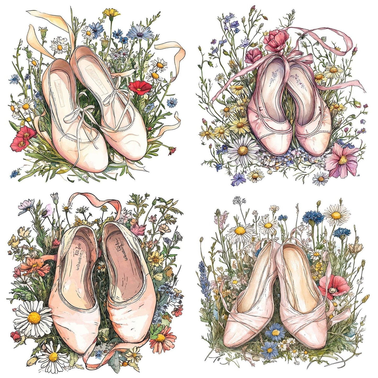 Ballet Shoes in Wildflowers Clipart Set (DDD004645)