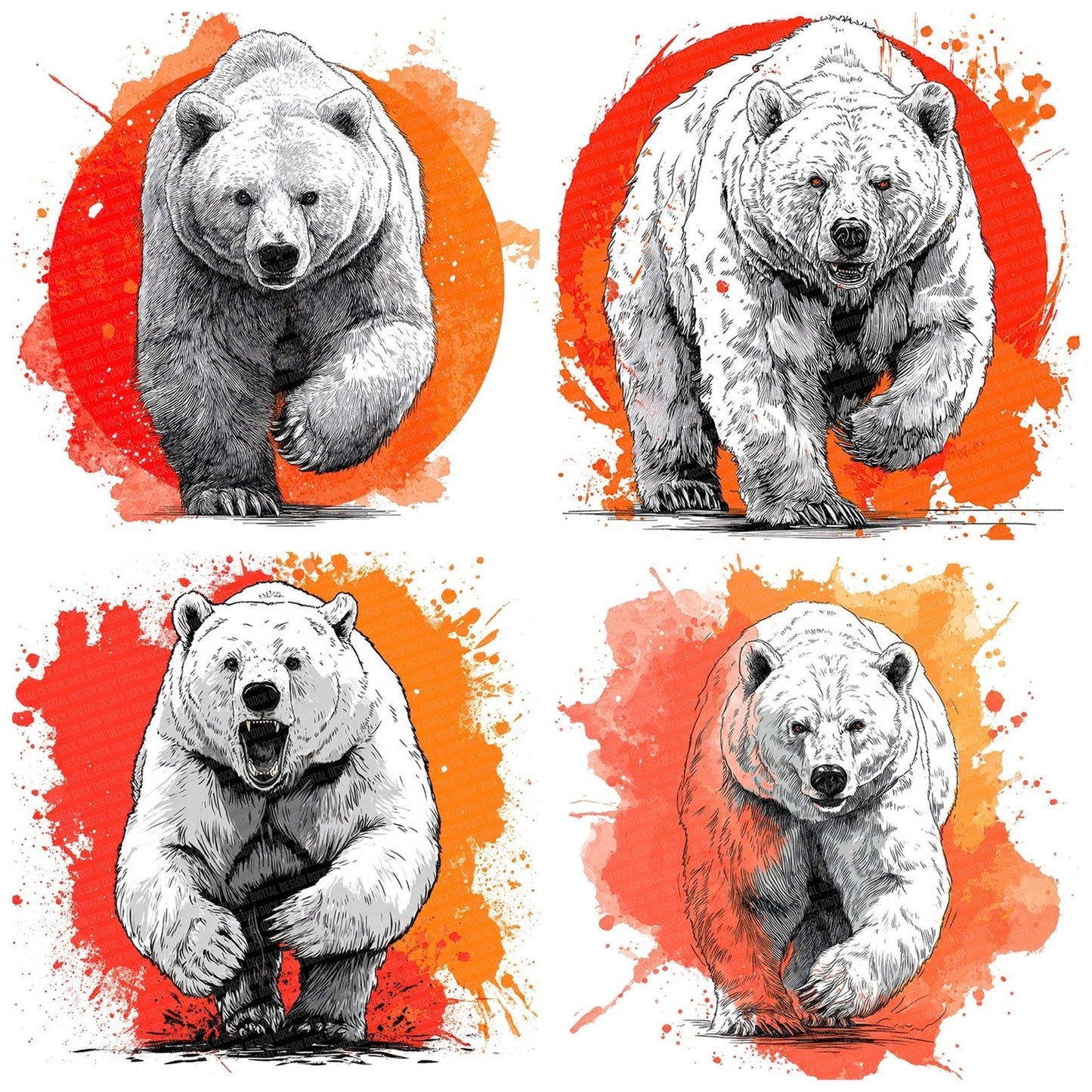 Bear Neon Colour Splash Clipart Set (DDD004662)