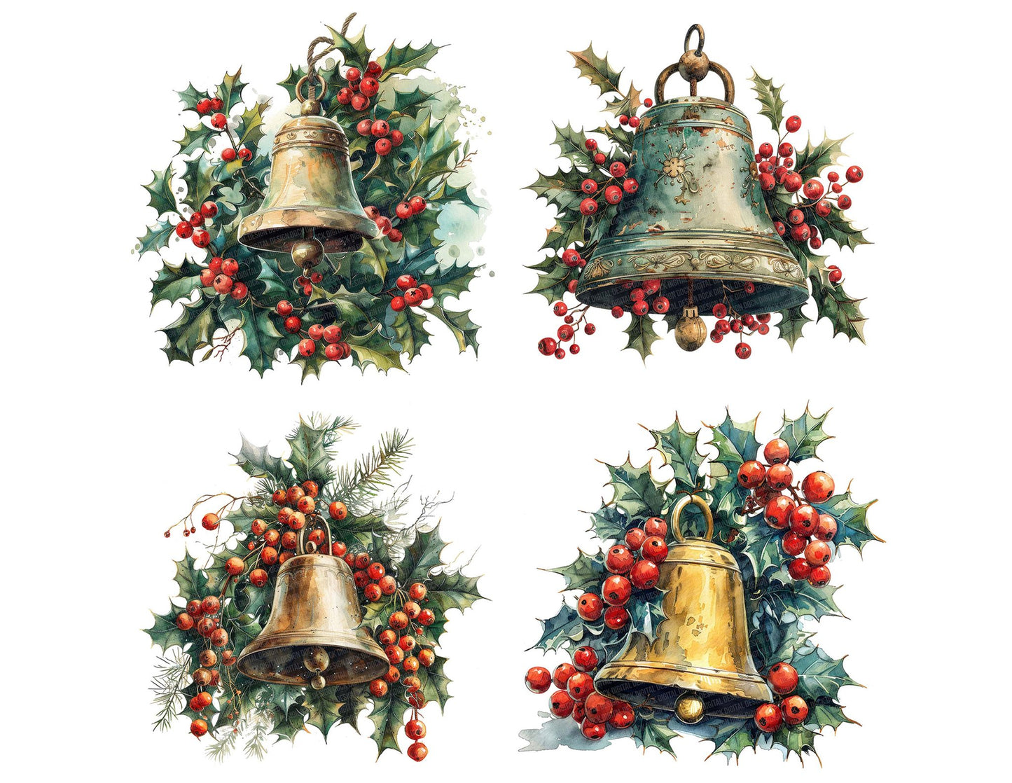 Bell with Holly and Berries Clipart Set (DDD004669)