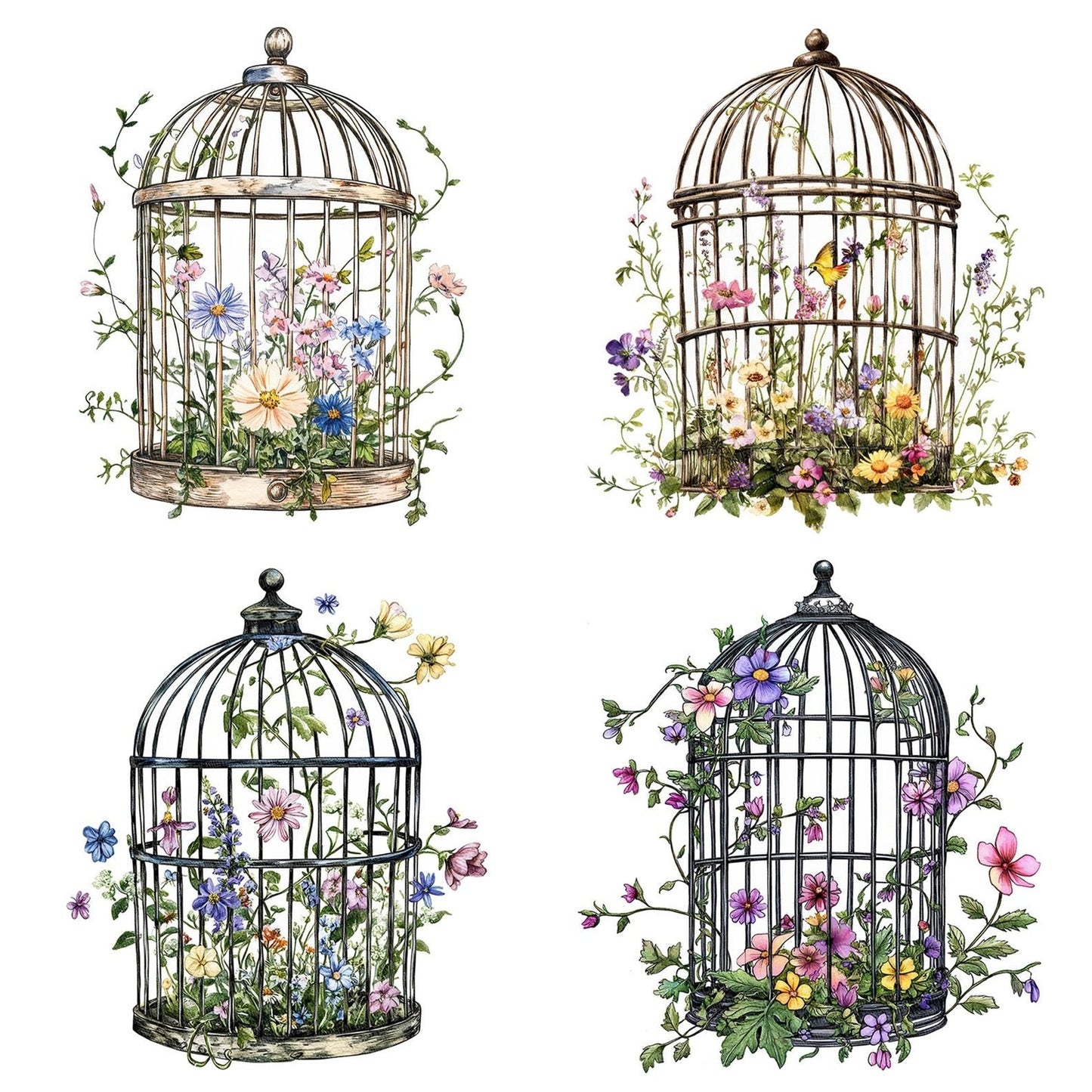 Birdcage with Wildflower Growth Clipart Set (DDD004681)