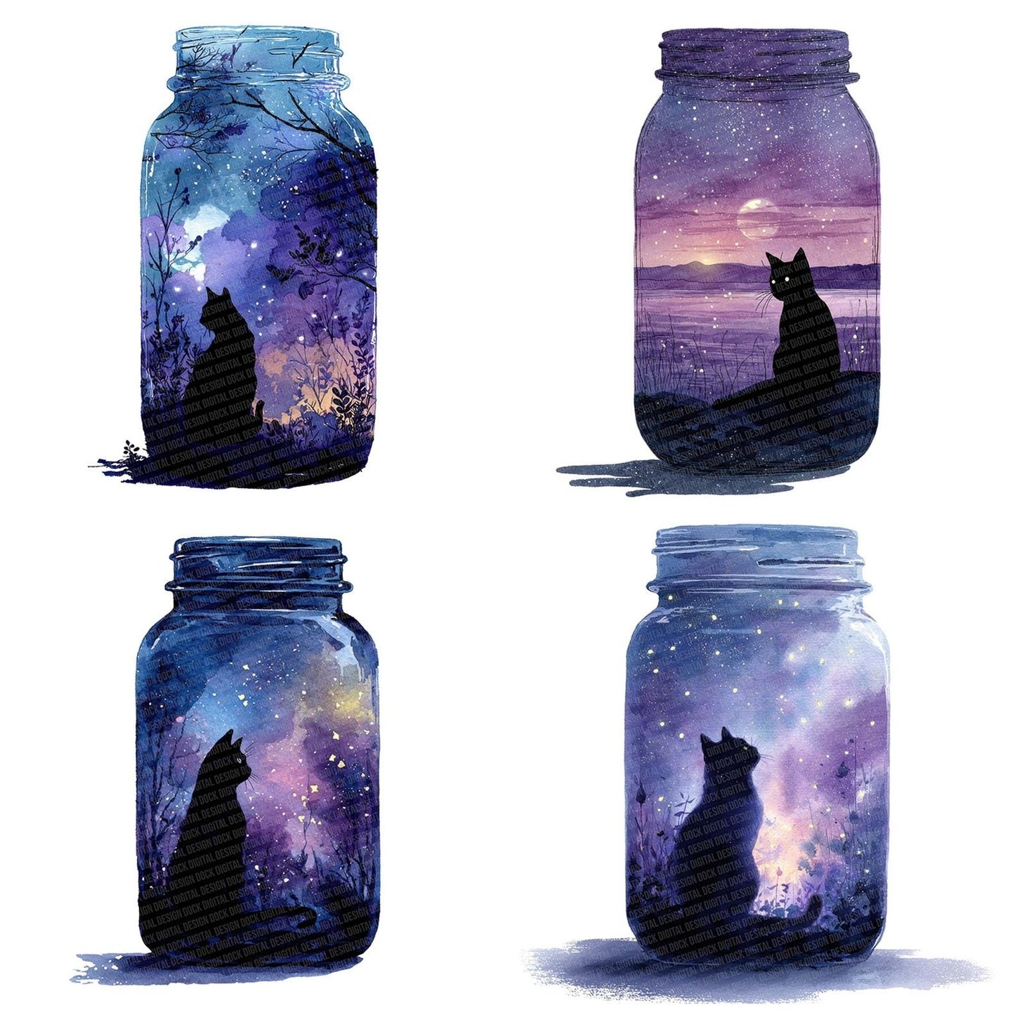 Black Cat Halloween Jar Clipart Set (DDD004689)