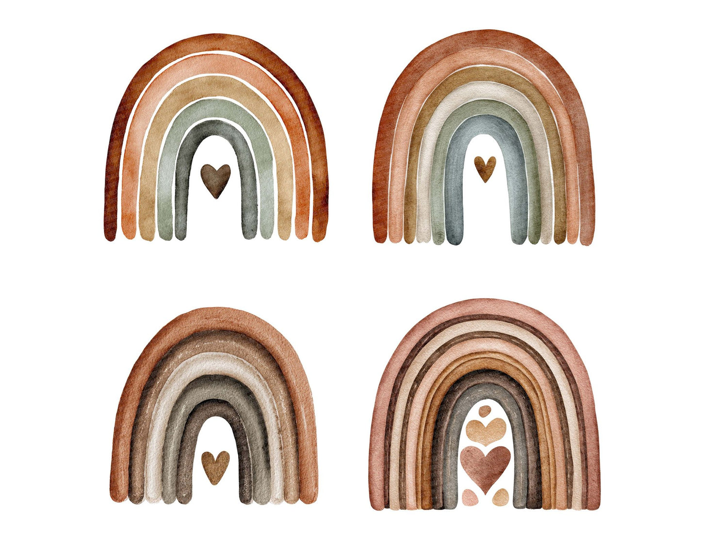 Boho Earth Tone Watercolour Rainbow Clipart Set (DDD004721)