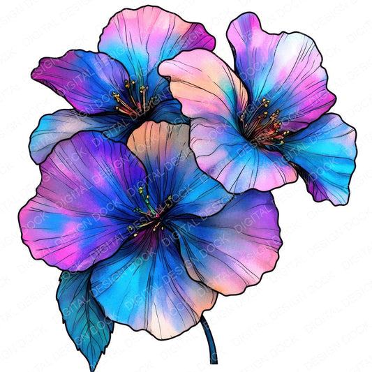 Abstarct Surreal Neon Flowers fussy cut sheet in US Letter format showing all 12 designs on one printable page