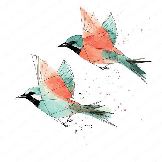 Abstract Birds in Flight fussy cut sheet in US Letter format showing all 12 designs on one printable page