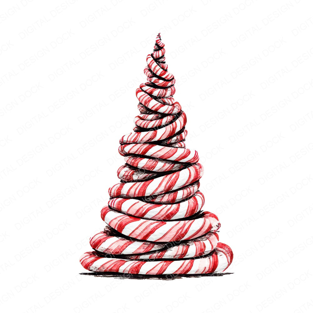 Abstract Candy Cane Christmas Tree fussy cut sheet in US Letter format showing all 12 designs on one printable page