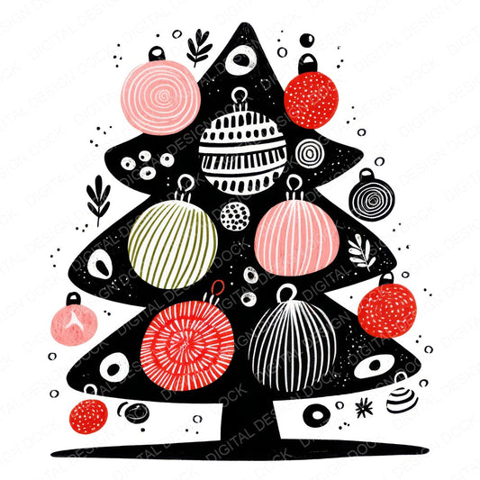 Abstract Christmas Tree Cartoon F fussy cut sheet in US Letter format showing all 12 designs on one printable page