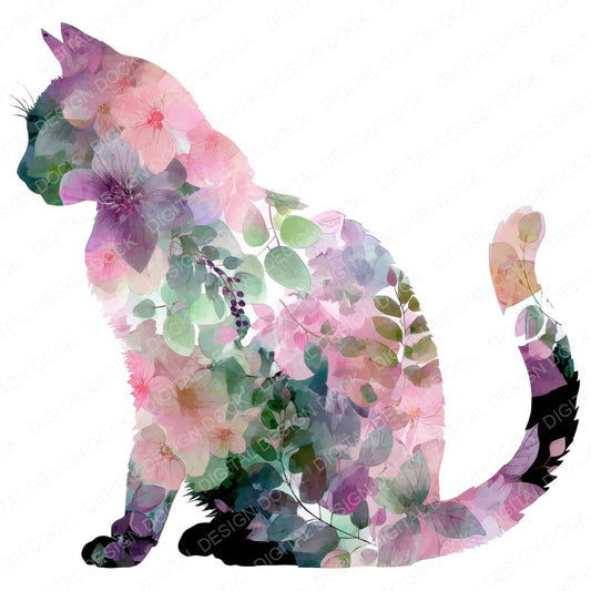 Abstract Floral Cat fussy cut sheet in US Letter format showing all 12 designs on one printable page