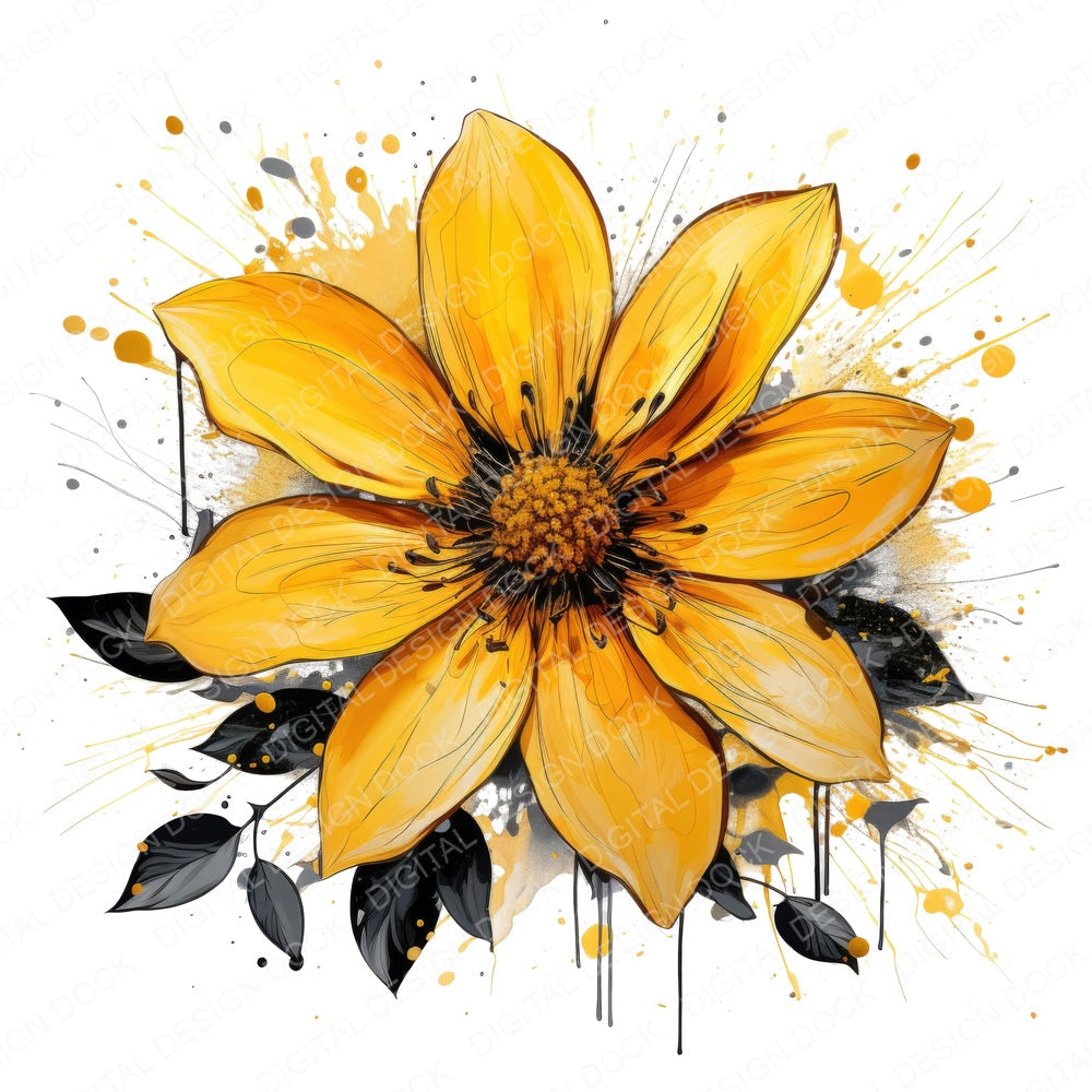 Abstract Flowers Yellow fussy cut sheet in US Letter format showing all 12 designs on one printable page