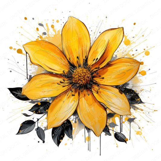 Abstract Flowers Yellow fussy cut sheet in US Letter format showing all 12 designs on one printable page