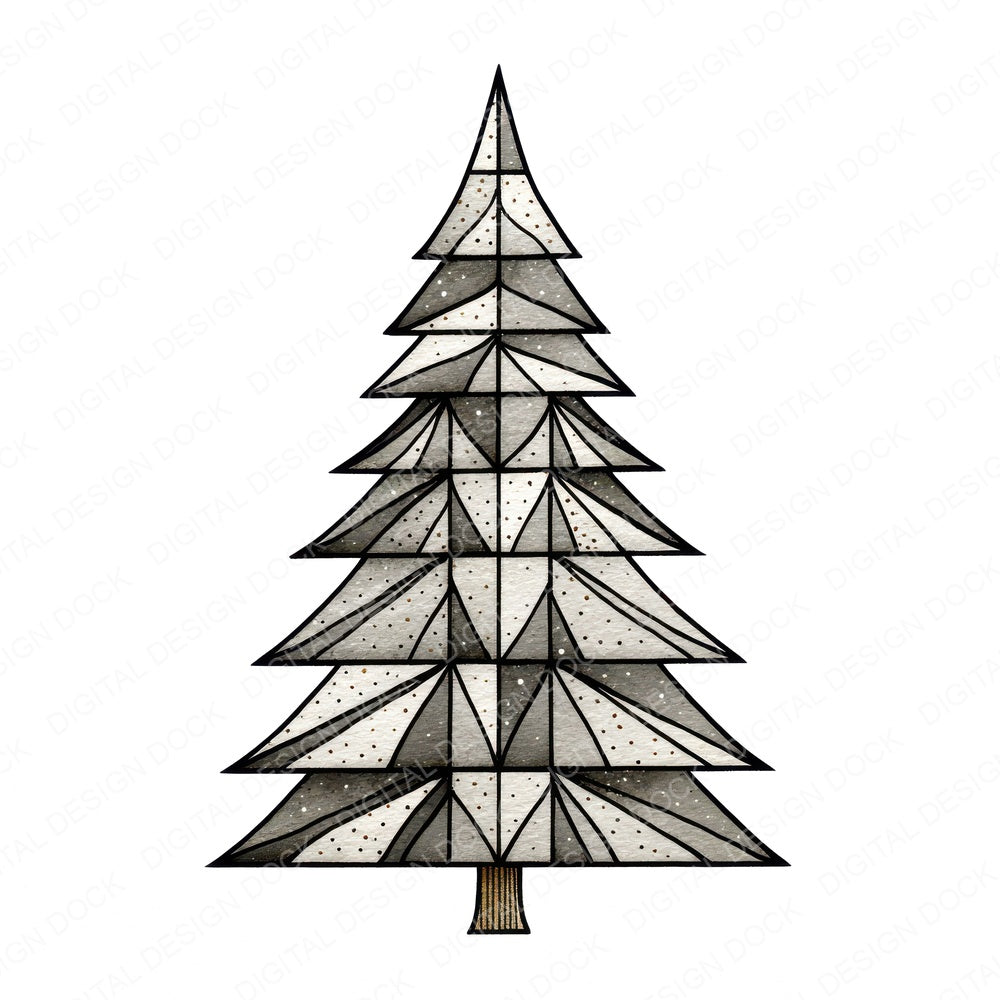 Abstract Minimal Christmas Tree fussy cut sheet in US Letter format showing all 12 designs on one printable page