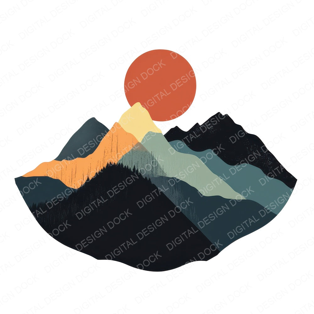 Abstract Mountain Range fussy cut sheet in US Letter format showing all 12 designs on one printable page