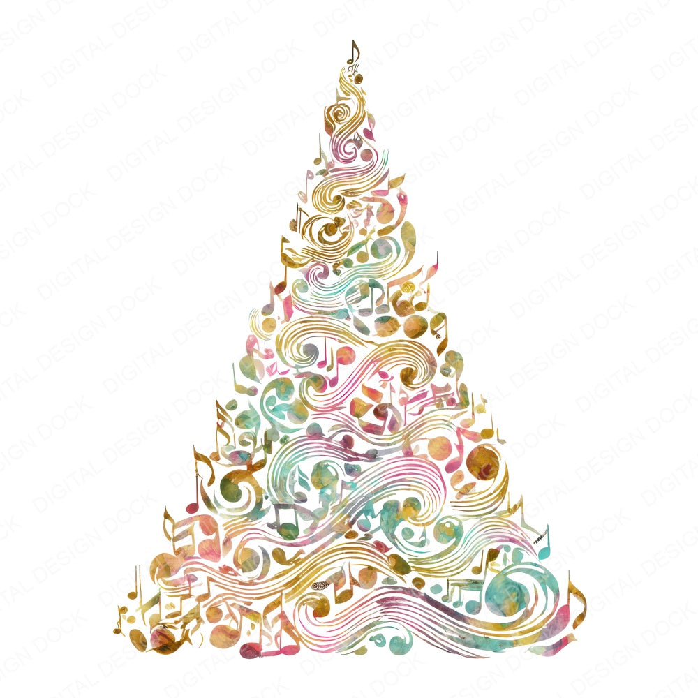 Abstract Music Christmas Tree fussy cut sheet in US Letter format showing all 12 designs on one printable page
