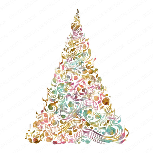 Abstract Music Christmas Tree fussy cut sheet in US Letter format showing all 12 designs on one printable page
