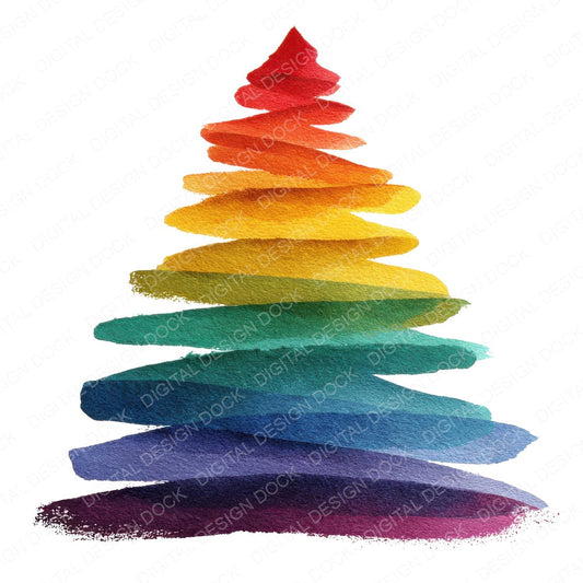 Abstract Rainbow Christmas Tree fussy cut sheet in US Letter format showing all 12 designs on one printable page