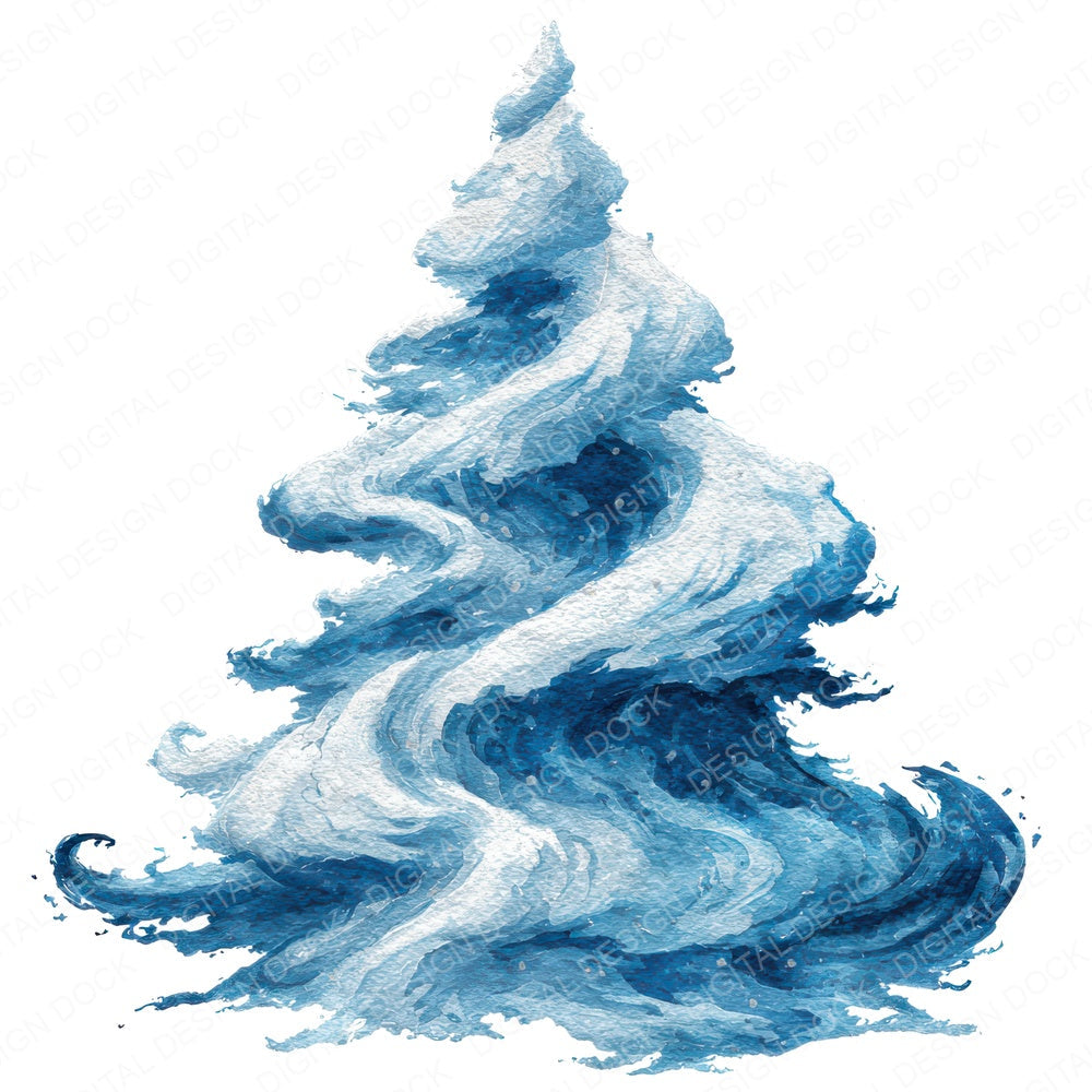 Abstract Snow Swirl Christmas Tree fussy cut sheet in US Letter format showing all 12 designs on one printable page
