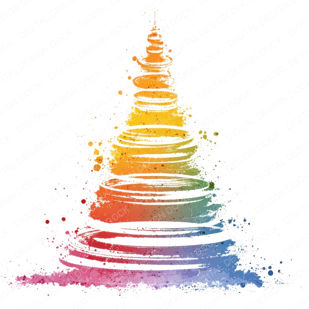 Abstract Splash Rainbow Christmas Tree fussy cut sheet in US Letter format showing all 12 designs on one printable page
