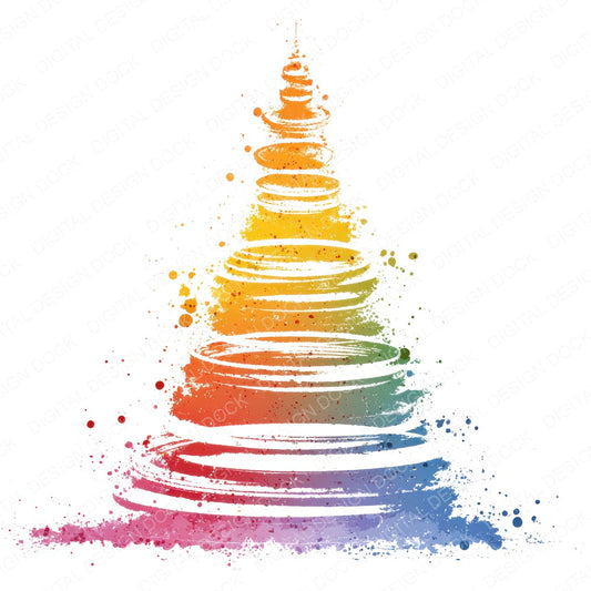 Abstract Splash Rainbow Christmas Tree fussy cut sheet in US Letter format showing all 12 designs on one printable page