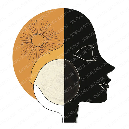 Abstract Sun and Moon Face fussy cut sheet in US Letter format showing all 12 designs on one printable page