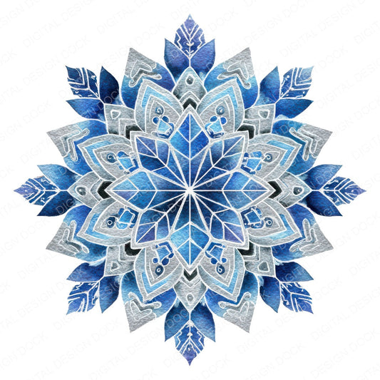 Abstract Watercolour Snowflake fussy cut sheet in US Letter format showing all 12 designs on one printable page