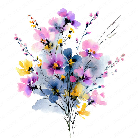 Abstract Wildflower Bouquet fussy cut sheet in US Letter format showing all 12 designs on one printable page