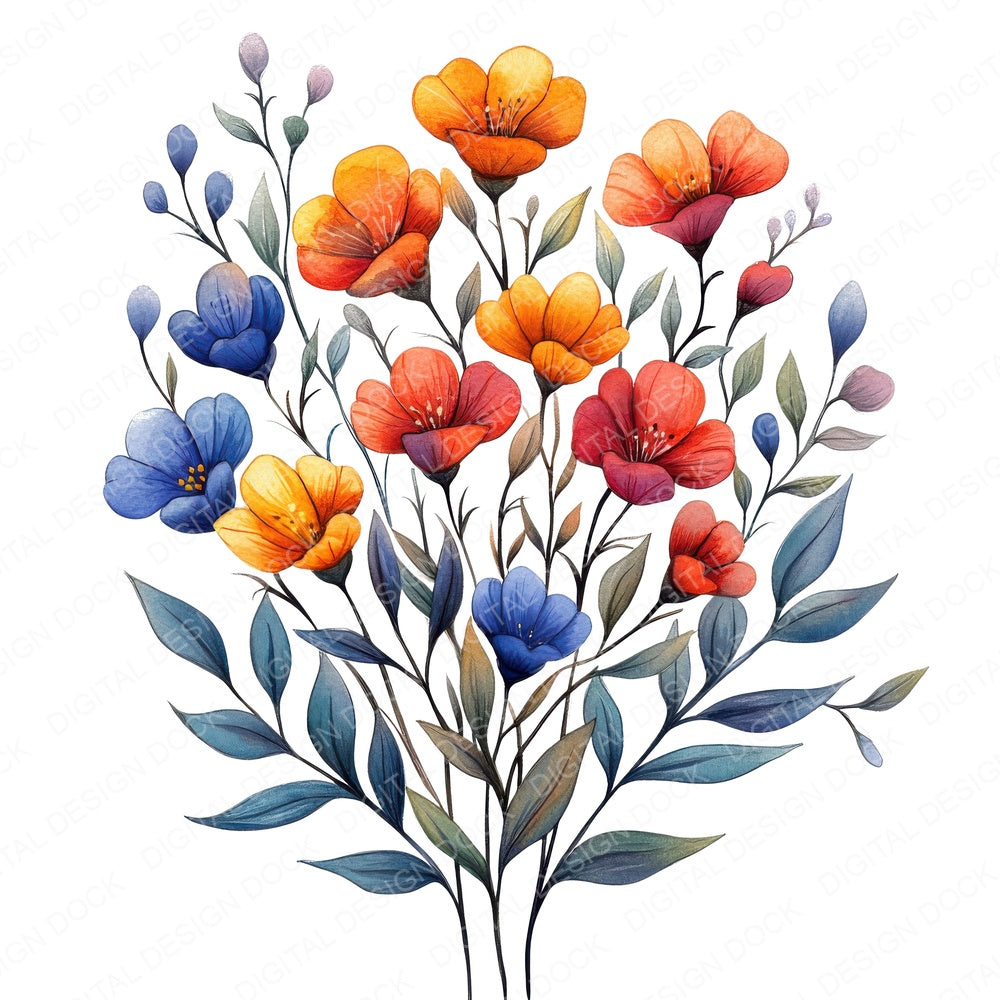 Abstract Wildflowers A fussy cut sheet in US Letter format showing all 12 designs on one printable page