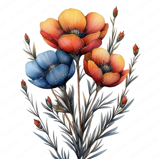 Abstract Wildflowers B fussy cut sheet in US Letter format showing all 12 designs on one printable page