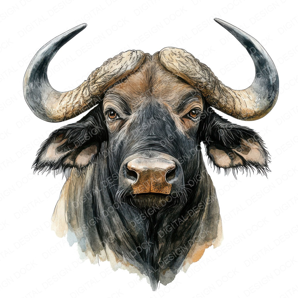 African Buffalo Head fussy cut sheet in US Letter format showing all 12 designs on one printable page