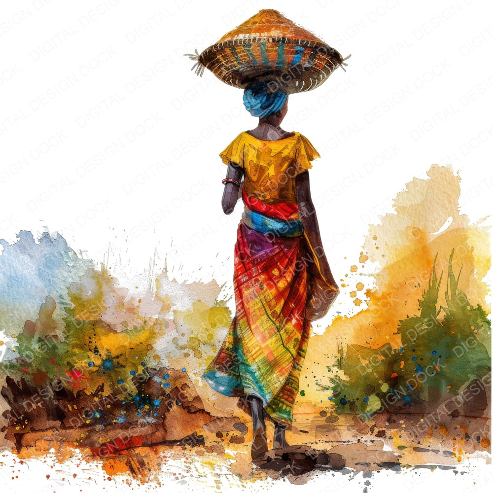 African Woman Carrying Basket fussy cut sheet in US Letter format showing all 12 designs on one printable page