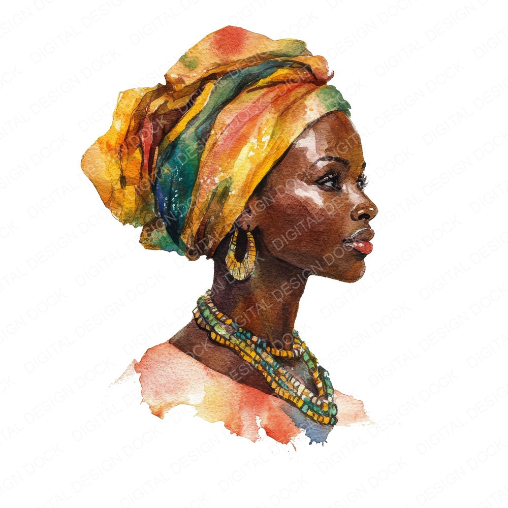 African Woman Portrait fussy cut sheet in US Letter format showing all 12 designs on one printable page