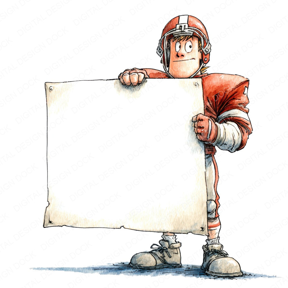 American Football Player Holding Banner fussy cut sheet in US Letter format showing all 12 designs on one printable page
