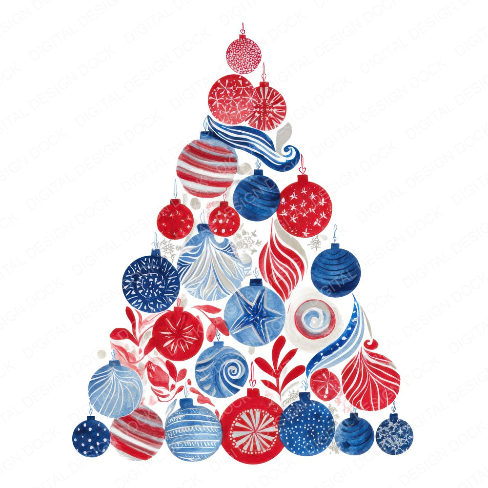 Americana Christmas Tree fussy cut sheet in US Letter format showing all 12 designs on one printable page