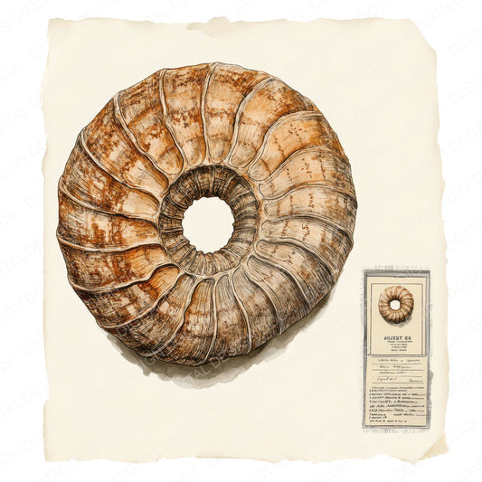 Ammonite Fossil with ID Tag fussy cut sheet in US Letter format showing all 12 designs on one printable page