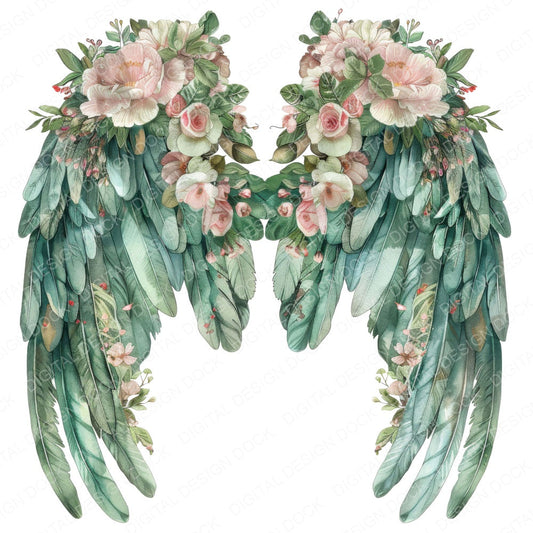 Angel Wings Floral fussy cut sheet in US Letter format showing all 12 designs on one printable page