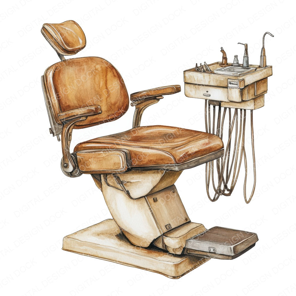 Antique Dentist Chair fussy cut sheet in US Letter format showing all 12 designs on one printable page