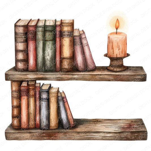 Antique Library Shelf fussy cut sheet in US Letter format showing all 12 designs on one printable page