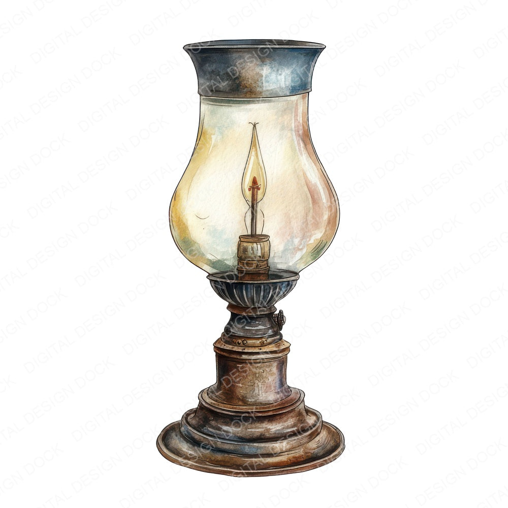 Antique Oil Lamp fussy cut sheet in US Letter format showing all 12 designs on one printable page