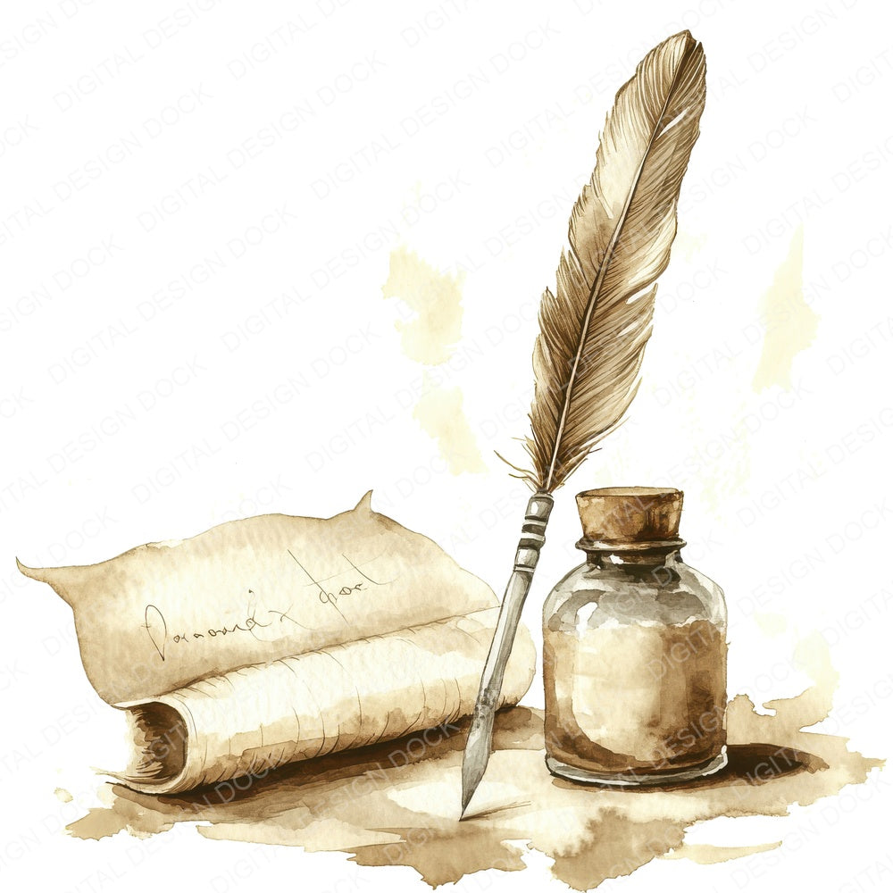 Antique Pen and Inkwell Fussy Cut Sheets (DDD008986)