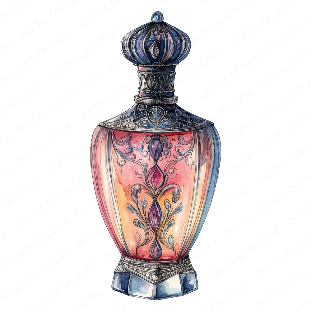 Antique Perfume Bottle fussy cut sheet in US Letter format showing all 12 designs on one printable page