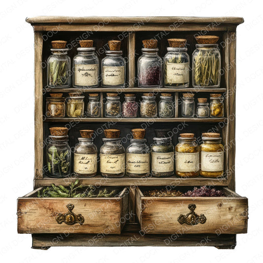 Apothecary Cabinet fussy cut sheet in US Letter format showing all 12 designs on one printable page